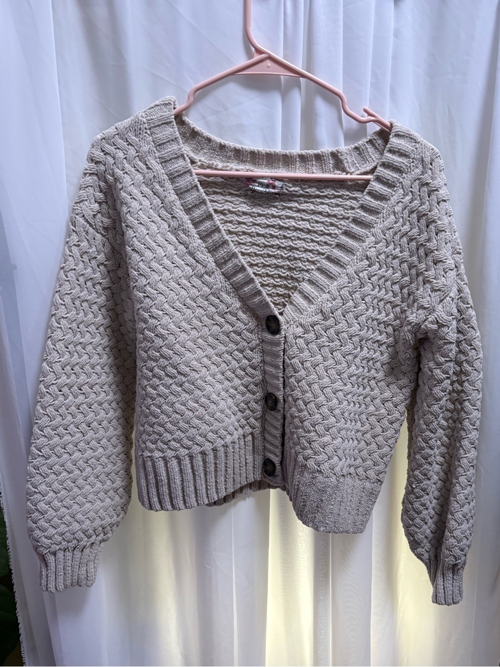 Pink Republic Cream Cable-Teddy Button Cardigan